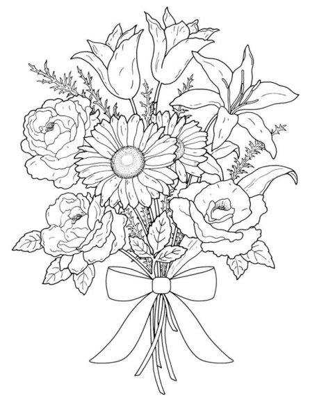 Розмальовка «Букет квітів» (30 фото)